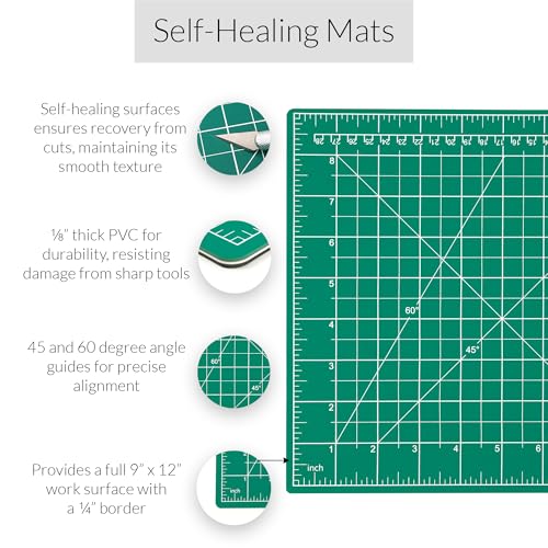 WA Portman 9x12 Self Healing Cutting Mat, Fabric Rotary Cutter, Clear Ruler | Quilting Kit includes 9x12 Fabric Cutting board, Fabric Rotary Cutter with 5 Blades, & 6x12 Clear Quilting Ruler, Sewing Kit - size: 9" x 12"