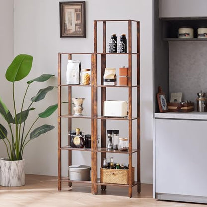 YUFAM 5 Tier Tall Narrow Bookshelf, Skinny Bookcase, Wooden Shelf, Brown - color: Brown, size: 5-Tier