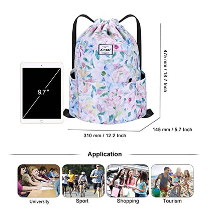 XEYOU Drawstring Backpack Bag Sport Gym Sackpack Beach Cinch Bag | Lightweight Swimming Bag, Water-Resistant Fabric, Travel Daypack for Women and Men - color: Oil Painting Flowers