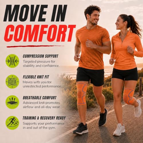 UFlex Athletics Knee Brace for Men and Women Knee Compression Sleeve Knee Support Wraps for Arthritis Joint Pain Relief, Workout, Swelling, Sports, Circulation, Running, & ACL Recovery - color: Orange-Blue, size: Medium