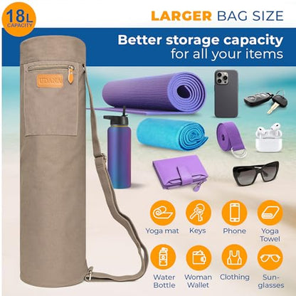 UDANA Canvas Yoga Mat Bag for Women & Men, Full-Zip Carrier with 3 Pockets & Adjustable Strap, Stylish Gym & Pilates Bag – Available in Multiple Sizes