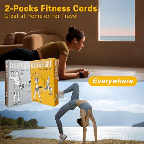 Bodyweight & Dumbbell Workout Cards - 100 Large 5"x3.5" Exercise Cards with 24 Strength Moves, Home & Gym Fitness Cards for Men & Women, Beginner Fitness Guide - color: Grey and Yellow