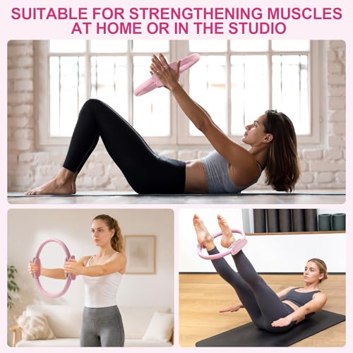 Pilates Ring 15 Inch Magic Circle Ring, Dual Padded Handles Pilates Exercise Circle, Adjustable Yoga Ring - color: Pink