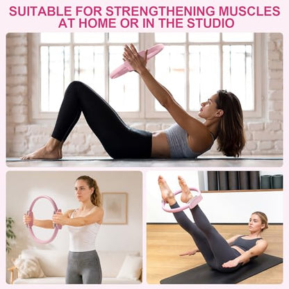 Pilates Ring 15 Inch Magic Circle Ring, Dual Padded Handles Pilates Exercise Circle, Adjustable Yoga Ring - color: Pink