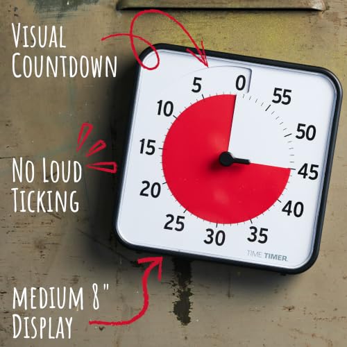 TIME TIMER 8 inch Visual Timer - 60 Minute Kids Desk Countdown Clock with Dry Erase Activity Card, Also Magnetic - for Kids Classroom, Homeschooling Study Tool, Task Reminder, Home and Kitchen Timer - color: Black & Red, size: 8 Inch