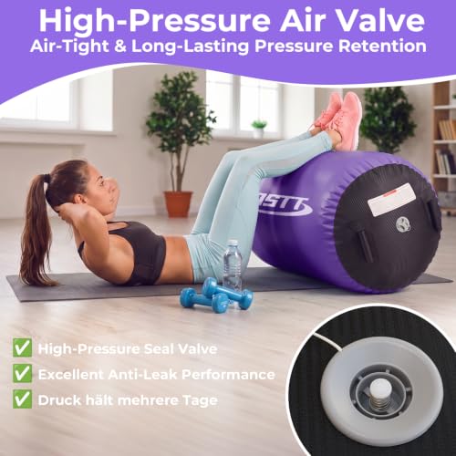 Gymnastics Air Barrel with Pump, Inflatable Back Handspring Trainer - color: Carbon Fiber+Purple, size: 3.3'L x 2.6'D
