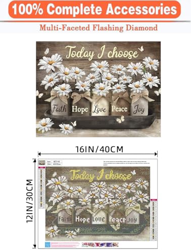 Axquilon Inspirational Diamond Art Kits for Adults 16x12inch | Diamond Painting Kits for Beginners, 5D Daisy Round Full Drill Gem Art for Adults, Paint by Diamonds Pictures DIY Crafts Kits - color: Daisy
