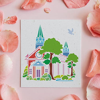 FINGERINSPIRE Church Stencil for Painting, 11.8x11.8 Inch Reusable DIY Art and Craft Stencils, Castle Stencil Drawing on Wood, Canvas, Paper, Fabric, Walls and Furniture - color: Church