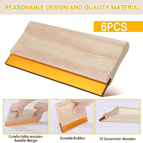 Barydat 6 Pcs Rubber Screen Printing Squeegee Wooden Ink Scraper 75 Durometer Silk Stencil Screen Printing Squeegee for Printmaking Water Fabric Supplies(5.9 Inch 9.5 Inch 13.8 Inch)