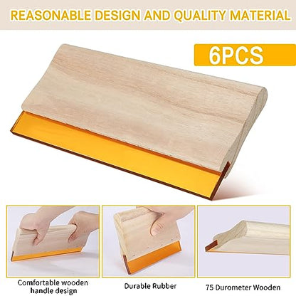 Barydat 6 Pcs Rubber Screen Printing Squeegee Wooden Ink Scraper 75 Durometer Silk Stencil Screen Printing Squeegee for Printmaking Water Fabric Supplies(5.9 Inch 9.5 Inch 13.8 Inch)