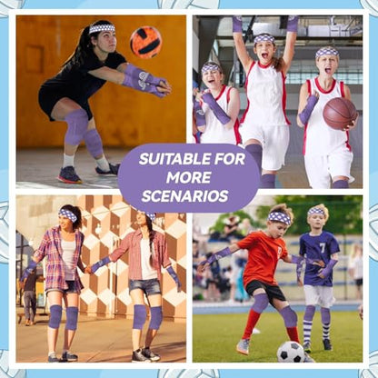 6 Pcs Volleyball Accessories, Include Volleyball Knee Pads Arm Sleeves Drawstring Bag Softball Headbands Volleyball Protection Equipment Gifts - color: Purple, size: X-Large