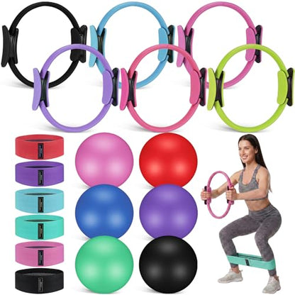 Seenelling 18 Pcs Pilates Ring and Ball Bulk Home Pilate Kit - color: Multicolor