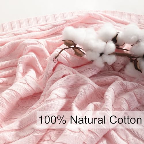 NTBAY Cotton Cable Knit Throw Blanket, 51 x 67, Baby Pink - color: Baby Pink, size: Throw(51"x67")