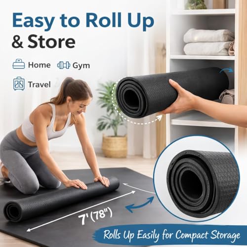 Japard Large Workout Exercise Mat 7' x 3', Extra Wide Pilates Mat 7mm Thick EVA Foam, Non-Slip Home Gym Floor Mat for Yoga, Stretching, Stationary Bike, Treadmill & Fitness Equipment