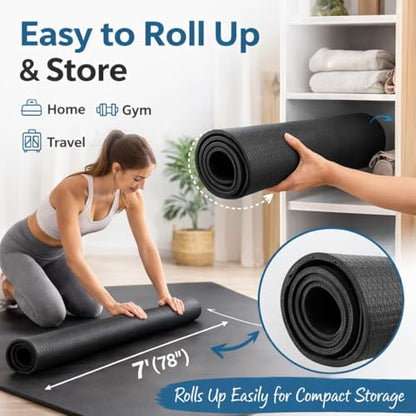 Japard Large Workout Exercise Mat 7' x 3', Extra Wide Pilates Mat 7mm Thick EVA Foam, Non-Slip Home Gym Floor Mat for Yoga, Stretching, Stationary Bike, Treadmill & Fitness Equipment