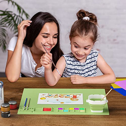 Creator Silicone Painting Mat, 20"x16" with Cup, Nonstick Sheet for Resin Jewelry Casting, Art, DIY, Drawing, Clay and Play Doh - color: Green