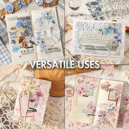 Scrapbook Supplies Kit – 100Pcs Vintage Floral Scrapbook Paper & Junk Journal Stickers, Journaling Supplies for Bullet Journaling, Retro Crafts, Mixed Media, Planner, Collage Card Album (Pink) - color: Pink