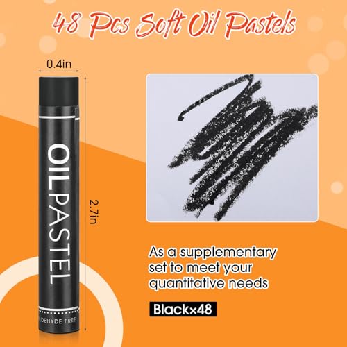 Nezyo 48 Pcs Black Oil Pastels Bulk Soft Oil Crayons Single Color Creamy Pastels Stick Refill Set Art Supplies for Artists Beginners Art Painting Drawing Blending Graffiti - color: Black