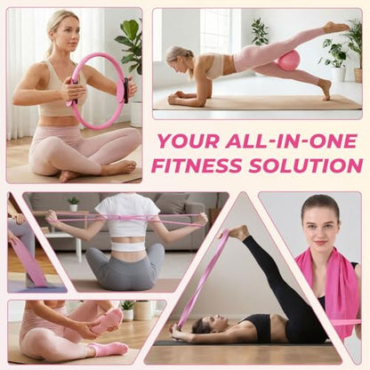 Pilates Kit for Home Workout, All-in-One Yoga Pilates Equipment with 14.5" Pilate Ring and Small Exercise Ball Set, Pilates Essentials for Women at Home