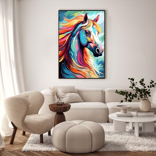 GEEHEIY Framed Paint by Numbers Kit for Adults, Colorful Horse, 8 x 12 Inch | DIY Adult Paint by Number Kit for Beginners, Horse Wall Decor, Stress Relief Craft Gift, Creative Hobby - color: TRTD1PF313