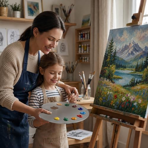 10x14 Inch Handy Oval Natural Grey Tempered Glass Palette | Durable Artist Paint Mixing Pallet for Oil, Acrylic, and Watercolor Painting