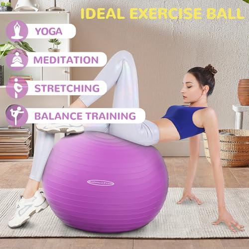Fitvids Anti-Burst and Slip Resistant Exercise Ball Yoga Ball Fitness Ball Birthing Ball with Quick Pump - color: Purple, size: M(19-22in/48-55cm)