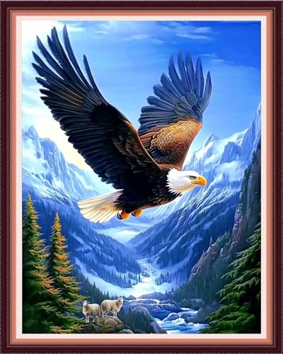 Fanxvivy Stamped Cross Stitch Kits for Beginners Full Range of Cross Stitching Preprinted Embroidery Kits for Adults, 11CT Embroidery Pattern Needlepoint Kits-Eagles Catch Sheep 16x20 inch - color: Artdesign05