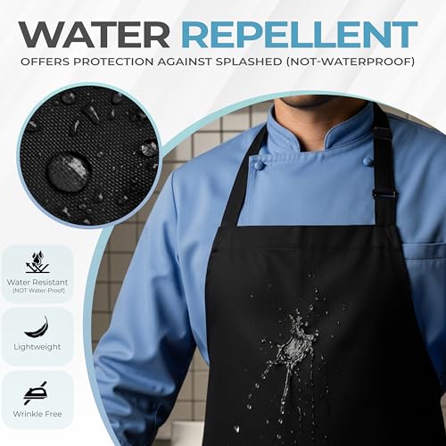 Utopia Kitchen 4 Pack Bib Apron Adjustable with 2 Pockets, Water and Oil Resistant, Cooking Kitchen Chef Apron for Women Men - color: Black