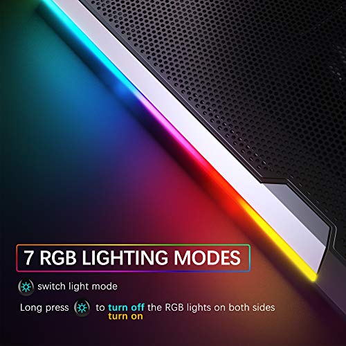 TopMate C11 Laptop Cooling Pad RGB Gaming Notebook Cooler, Laptop Fan Stand | Adjustable Height with 6 Quiet Fans and Phone Holder, Computer Chill Mat, for 15.6-17.3 Inch Laptops - Blue LED Light