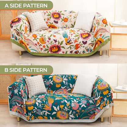Flower and Bird Boho Throw Blanket for Bed Couch 80"×90" - color: Boho Flower-c, size: 60''x80''