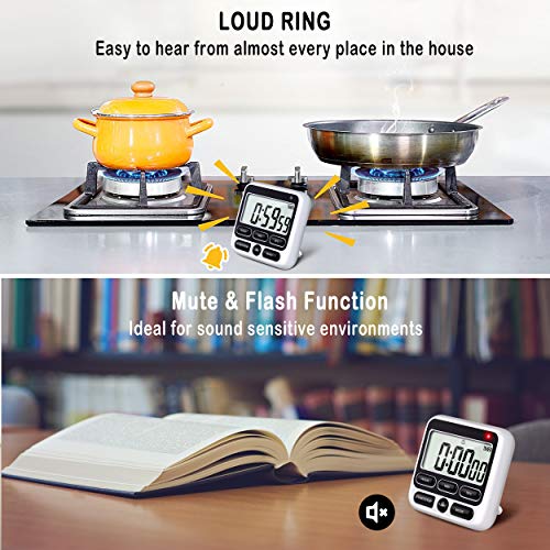 4-in-1 Digital Timer with Count Up/Down, Clock & Alarm, Ring & Silent Modes - color: Black