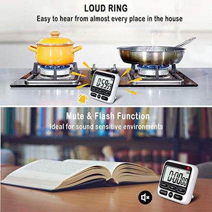 4-in-1 Digital Timer with Count Up/Down, Clock & Alarm, Ring & Silent Modes - color: Black