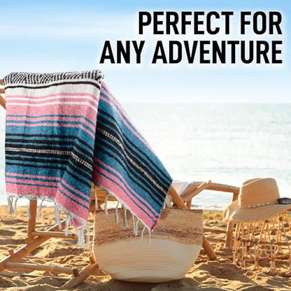 Hydration Nation Authentic Large Handwoven Mexican Striped Throw Blanket - Soft, Durable, Eco-Friendly - 70"x50" - Cotton Candy - color: Cotton Candy