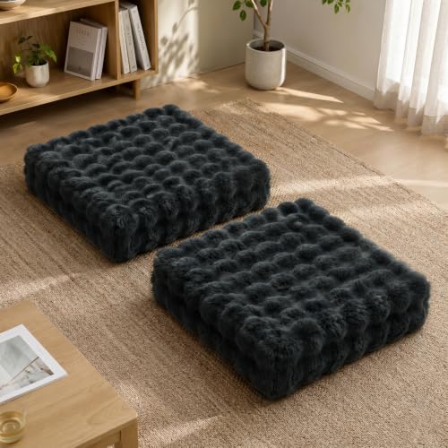 JKMAX 2 Pcs High Density Foam Floor Pillow - Upgraded Large Pillows Seating for Adults - Outdoor Floor Cushion with Soft Tufted Cover - Yoga Pillows for Sitting On Floor - 22 Inch Black - color: Black, size: 2 Counts