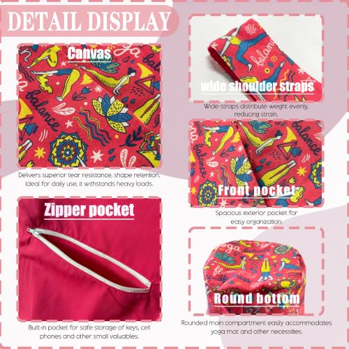 CosInStyle Heavy Duty Cotton Canvas Yoga Bag with Multi-Pocket Organizer, Large Capacity Gym Sports Bags, With 2 Bonus Mat Straps - color: Red Yoga Style