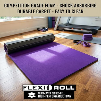 Dollamur 5'x10'x1-3/8" Gymnastics Mat, Carpeted Mat for Tumbling and Cheerleading, FLEXI-Roll® - color: Purple
