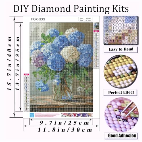 Diamond Art Painting Kits for Adults, Blue Hydrangea Flower Vase Full Drill Diamond Dots Paintings for Beginners, Round 5D Paint with Diamonds Pictures Gem Art Painting Kits DIY Crafts Kits 12x16In - color: Hydrangea