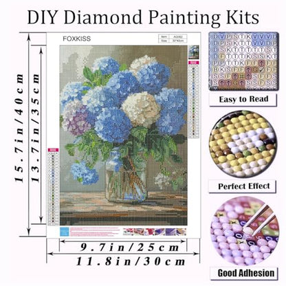 Diamond Art Painting Kits for Adults, Blue Hydrangea Flower Vase Full Drill Diamond Dots Paintings for Beginners, Round 5D Paint with Diamonds Pictures Gem Art Painting Kits DIY Crafts Kits 12x16In - color: Hydrangea