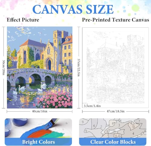 ZRIZQ Landscape Paint by Numbers Kit for Adults Beginner,Cityscape,16x20 | Full set with rich paints,wooden brushes,rolled canvas.Calming activity.Beginner friendly.Just open and paint. - color: 16"X20"Rolled Canvas(Frameless)-Landscape 18