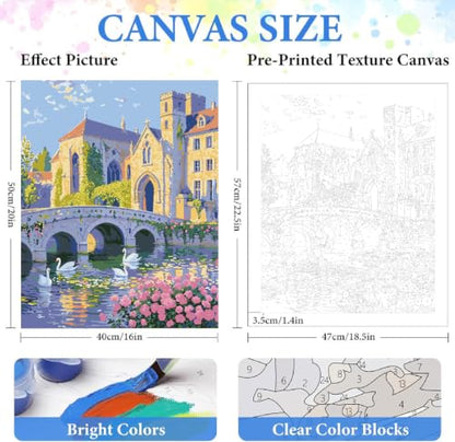 ZRIZQ Landscape Paint by Numbers Kit for Adults Beginner,Cityscape,16x20 | Full set with rich paints,wooden brushes,rolled canvas.Calming activity.Beginner friendly.Just open and paint. - color: 16"X20"Rolled Canvas(Frameless)-Landscape 18