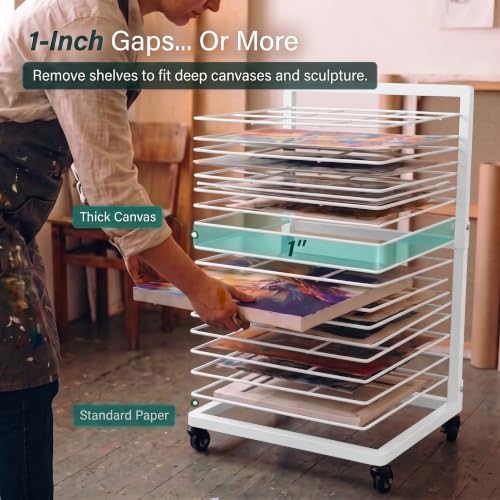 OFFICEROO White Art Drying Rack for Classroom & Preschool – 18-Shelf Mobile Paint Drying Rack, Canvas & Paper Drying Rack for Art Storage - color: White