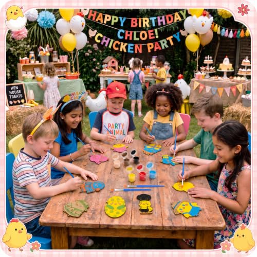 Saypacck 24 Pcs Party Favors Wooden Painting Craft Kits Birthday Party Supplies with Organza Bag for Goodie Bags Fillers Adult Thank You Gifts(Chicken) - style: Chicken
