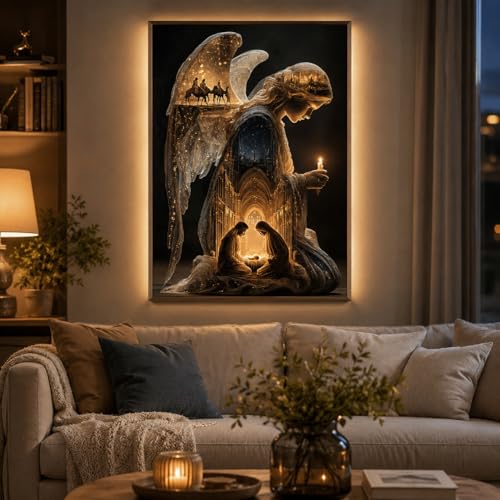 Morudeor Religious Angel Diamond Painting Kits for Adults, Christian Jesus Nativity 5D Full Drill Diamond Art, DIY Round Diamond Dot Gem Art Kits for Home Decor 12 X 16 Inch - color: WCM060