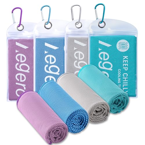 4Pack Cooling Towel 40"x12" Cooling Neck Wraps,Soft Breathable ChillyTowel - color: Grey/Lake Blue/Purple/Light Blue