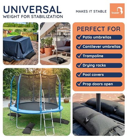 Baser Original Sandbags Fillable Weight Bags for Patio Umbrella Bases, Weather Resistant Recycled Polyester for Outdoor Furniture Windproof Stability - size: 2 x 33 lbs