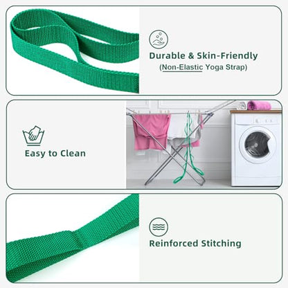 Abiarst Stretching Strap Yoga Straps for Physical Therapy, 10 Loops Non-Elastic Stretch Band for Pilates, Flexibility, Exercise and Gymnastics - color: 2-Pack (Black+Green)