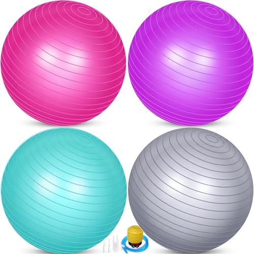 Leyndo 4 Pcs 26 Inch Yoga Exercise Ball Pilates - color: Pink Green Gray Set