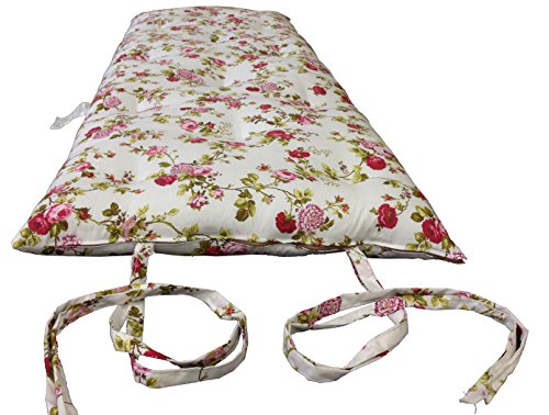 Twin Size Traditional Japanese Floor Futon Mattresses, Tatami Foldable Cushion Mats, Yoga, Meditaion 39" Wide X 80" Long (Red Rose White) - color: Red Rose White