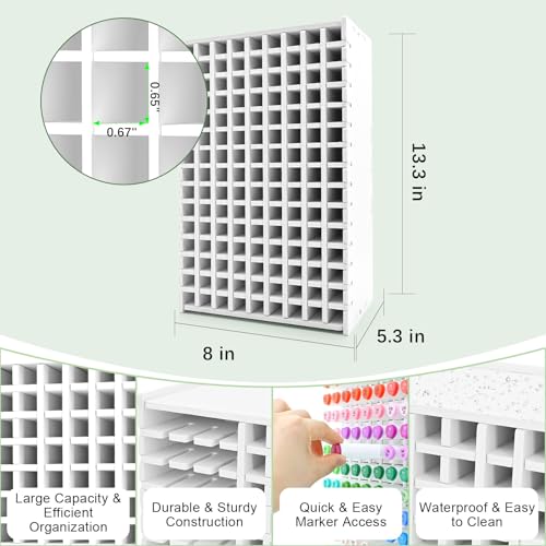 Marker Organizer, 135-Slot Marker Holder with Adjustable Dividers | Holds 135 Markers • Adjustable Dividers • Space-Saving Design • Easy Assembly • Home, Office & Classroom - size: 135 Holes