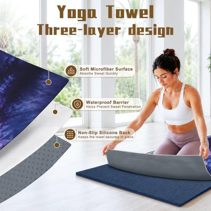 Yoga Mat Towel Non Slip Ultra-Absorbent Hot Yoga Towel, Super Stylish Printed Sweat Hot Yoga Towel, Ideal for Home, Workouts, Pilates, Yoga, 72 x 27in, Purple & Black Tie Dye - color: Purple & Black Tie Dye